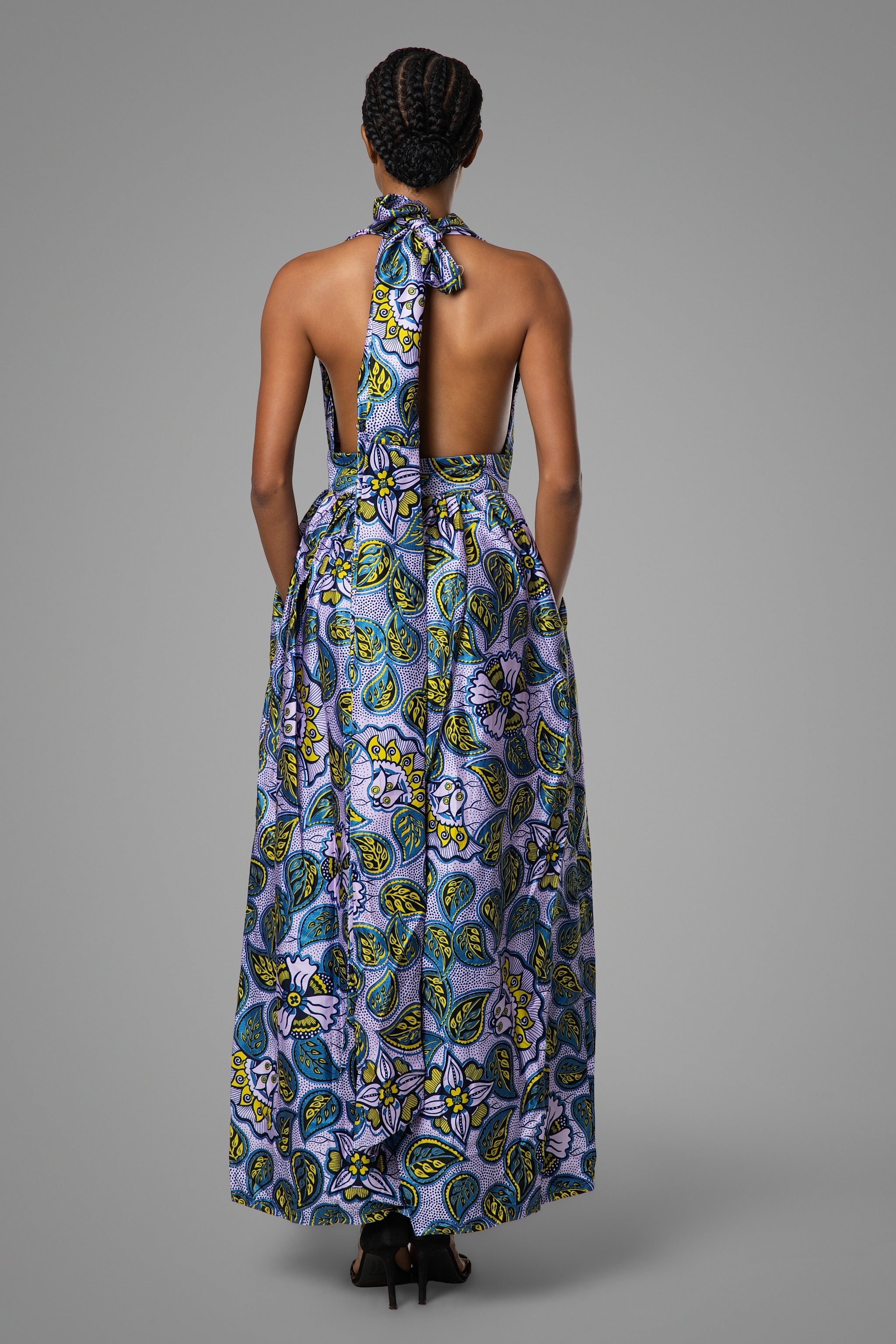 Royal Blue Embellished Long Purple Leaves Dress