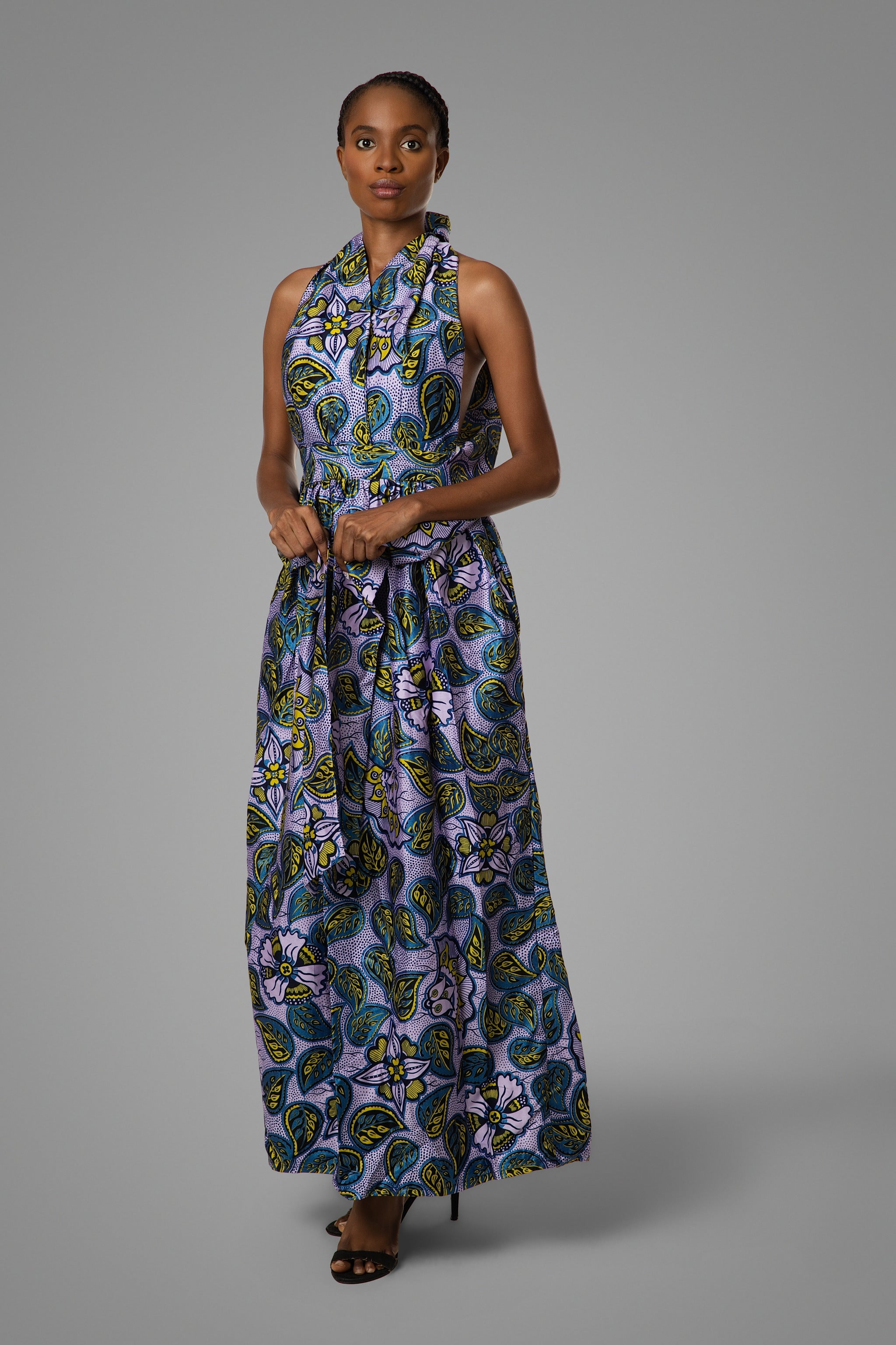 Royal Blue Embellished Long Purple Leaves Dress