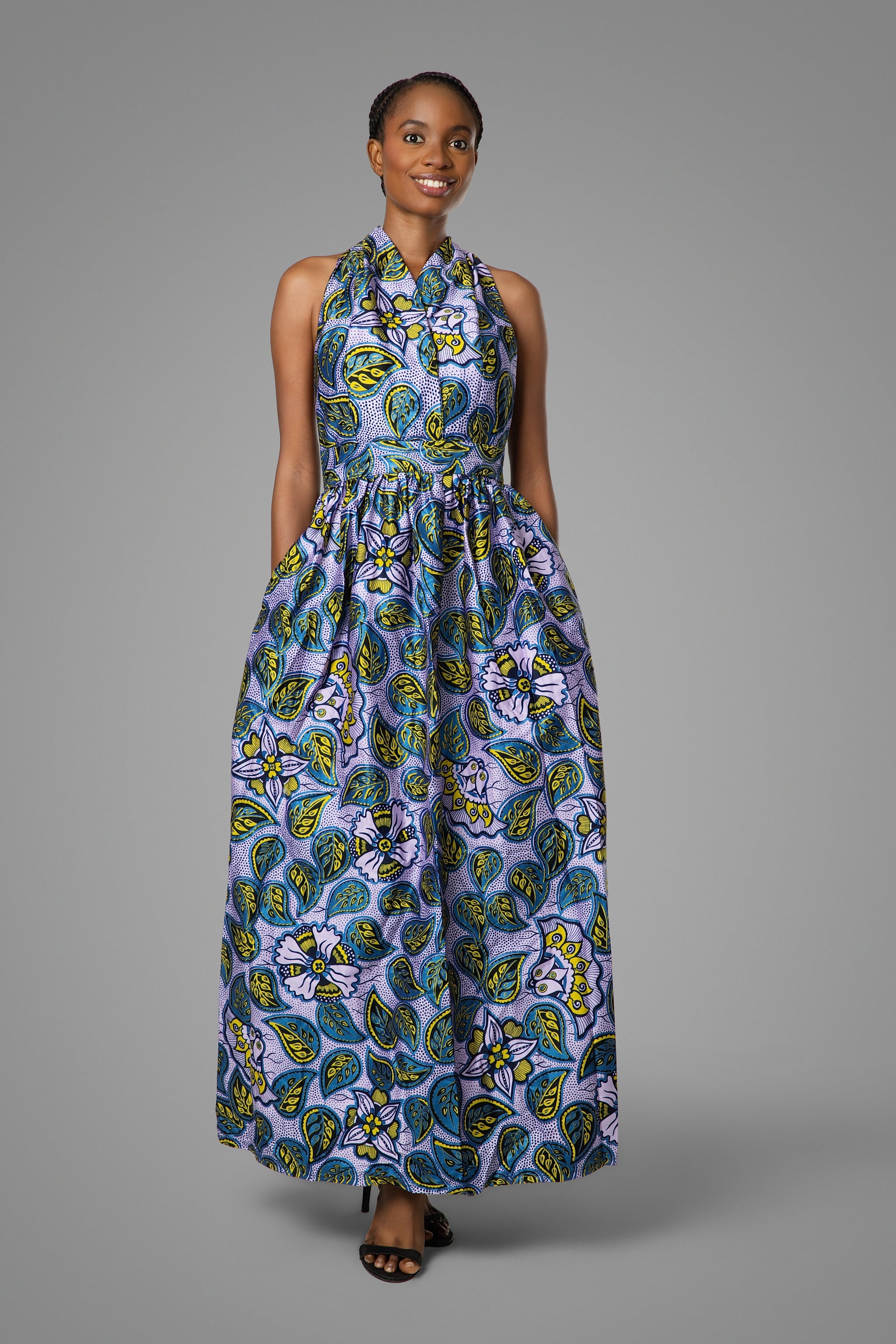 Royal Blue Embellished Long Purple Leaves Dress
