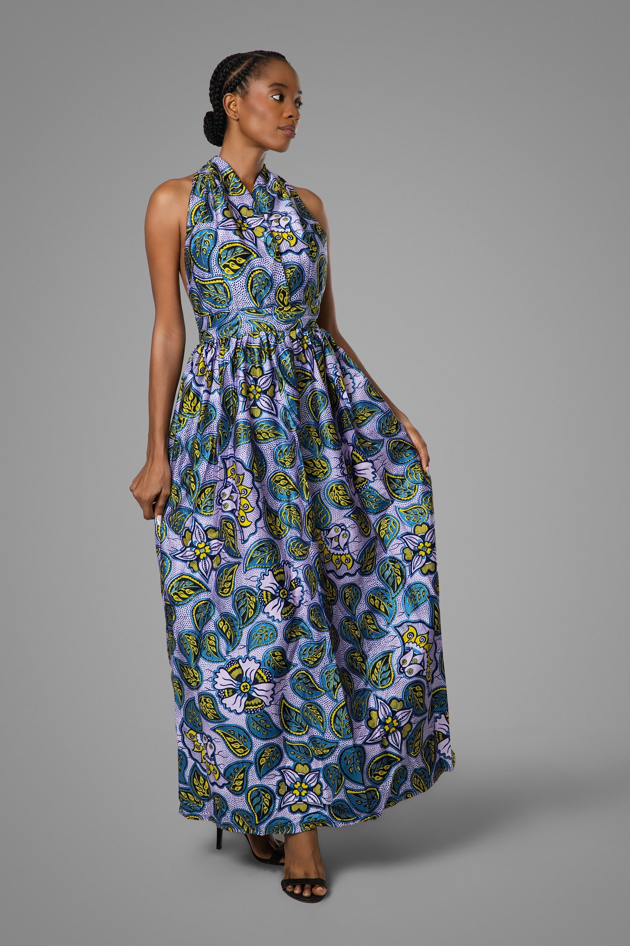 Royal Blue Embellished Long Purple Leaves Dress