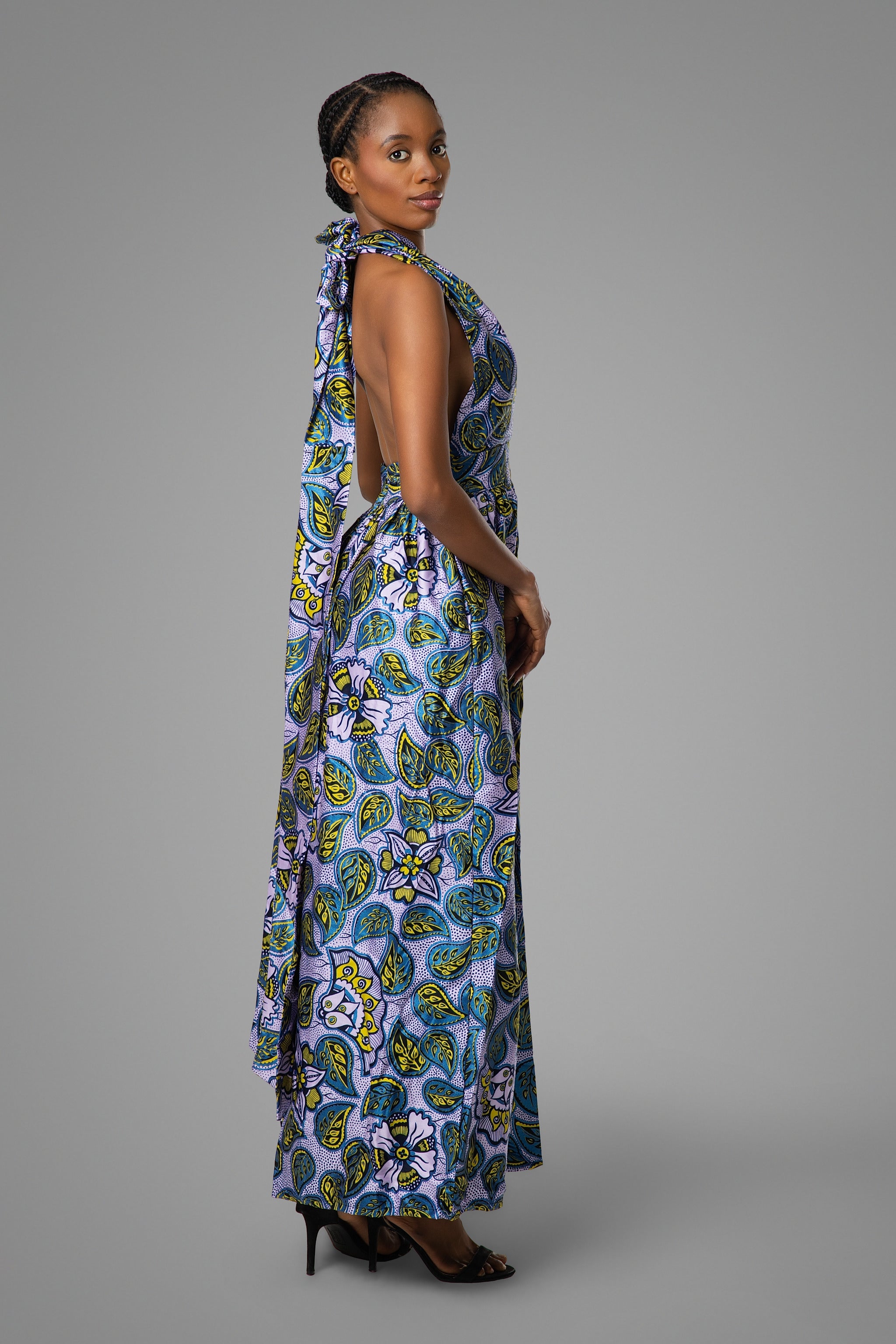 Royal Blue Embellished Long Purple Leaves Dress