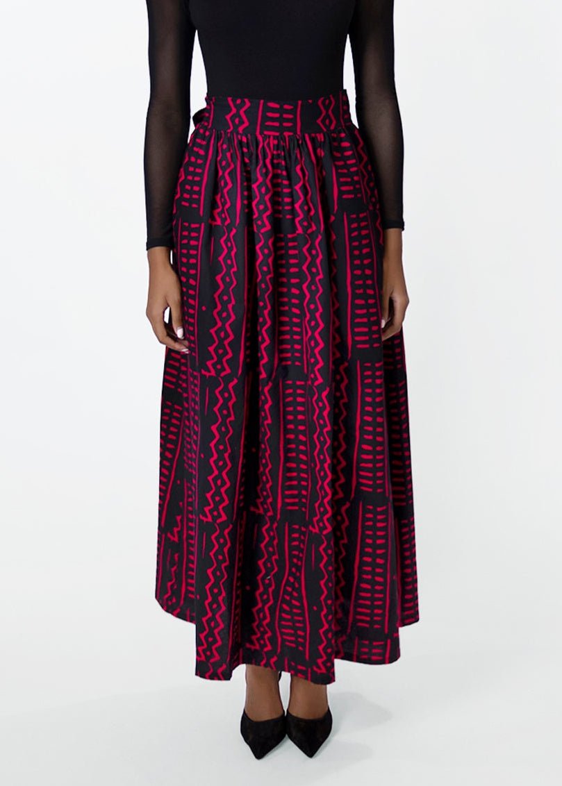 African Print Maxi Skirt (Black Magenta)