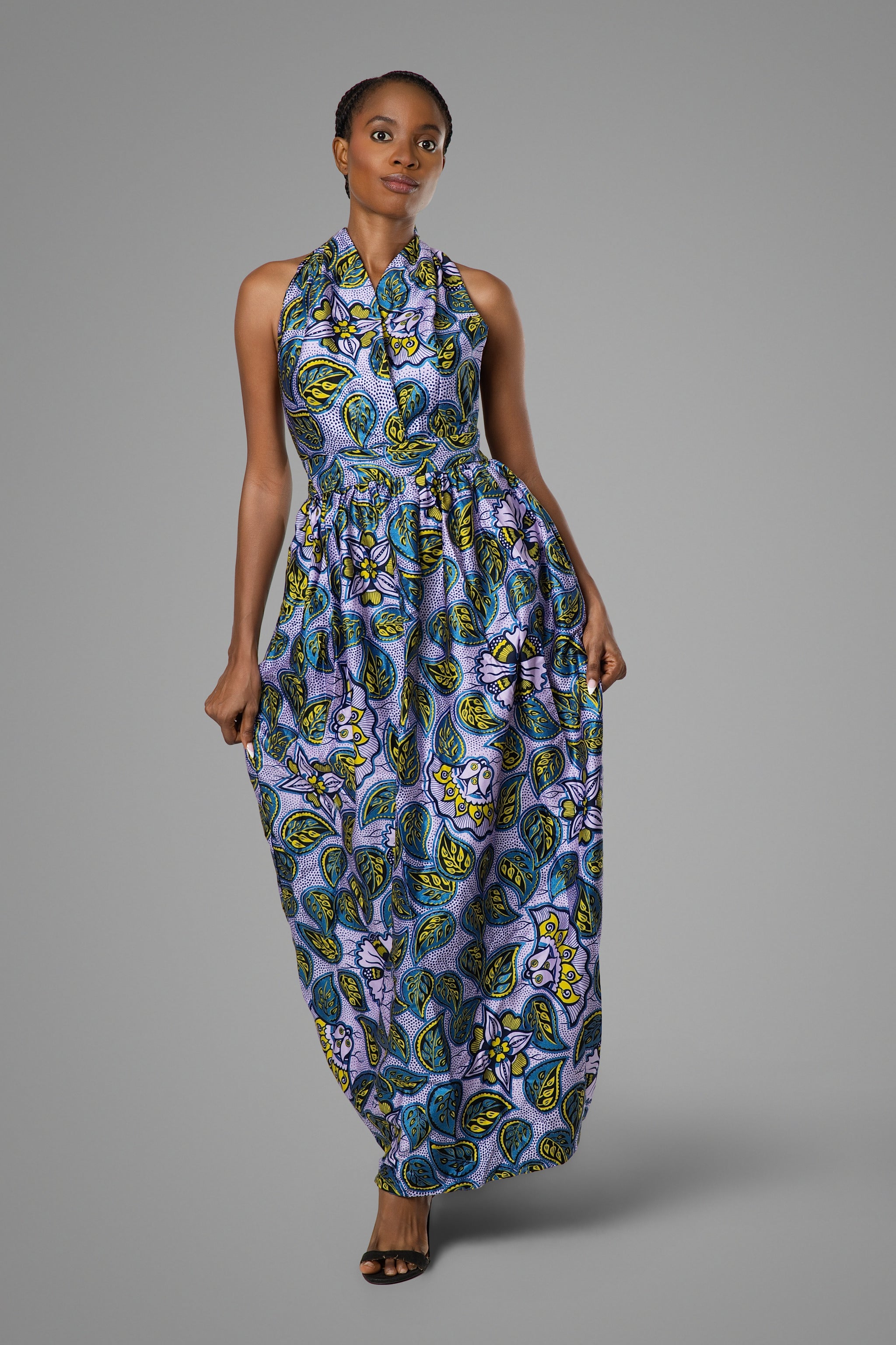 Royal Blue Embellished Long Purple Leaves Dress