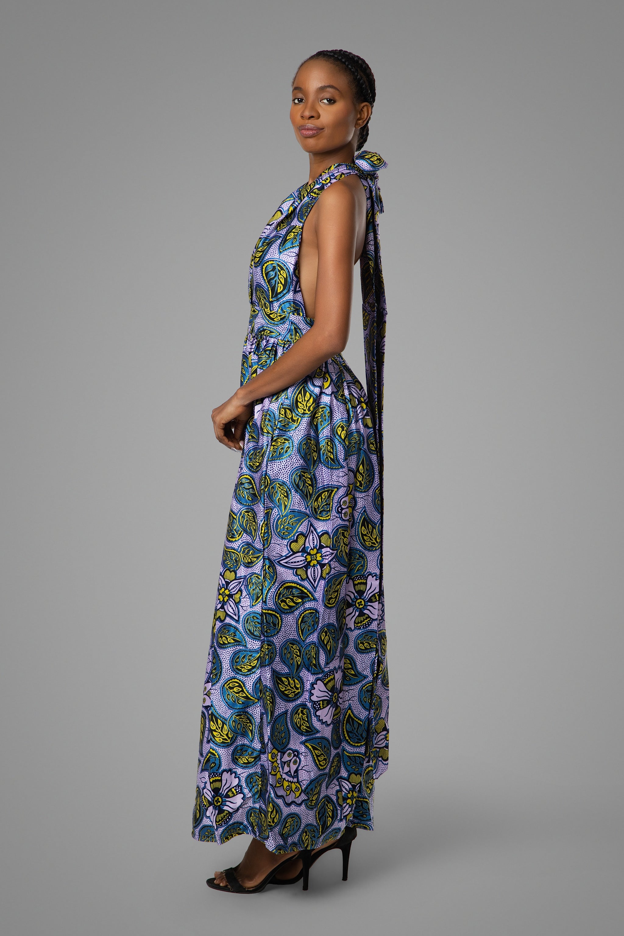 Royal Blue Embellished Long Purple Leaves Dress