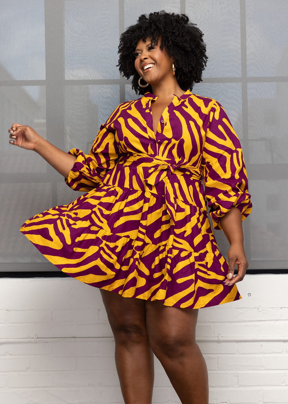 African Print Mini Dress (Gold Zebra Abstract)